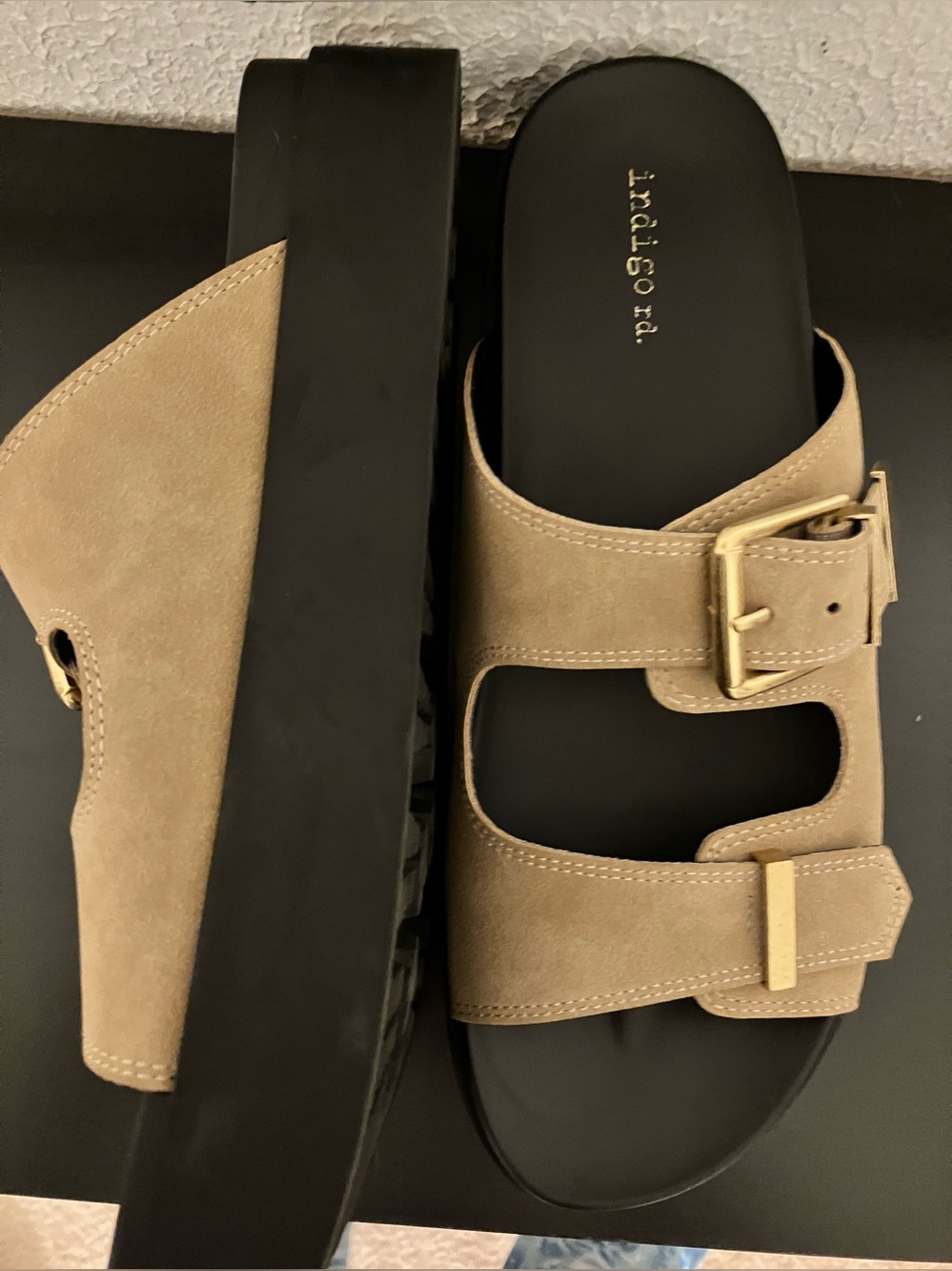 Indigo Rd Tan Buckle Slide Sandals - Picture 4 of 7